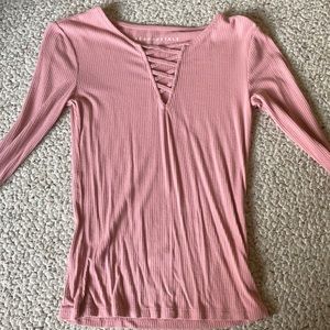 Pink Long Sleeve Criss Cross Shirt- Aeropostale